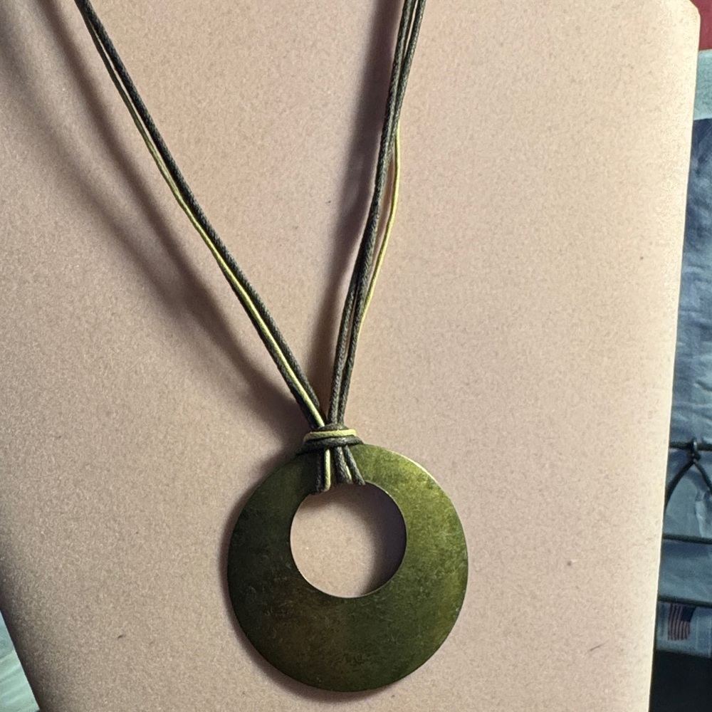 Elegant Brass Circle Pendant Necklace 9 1/2” Without 3” Ext.